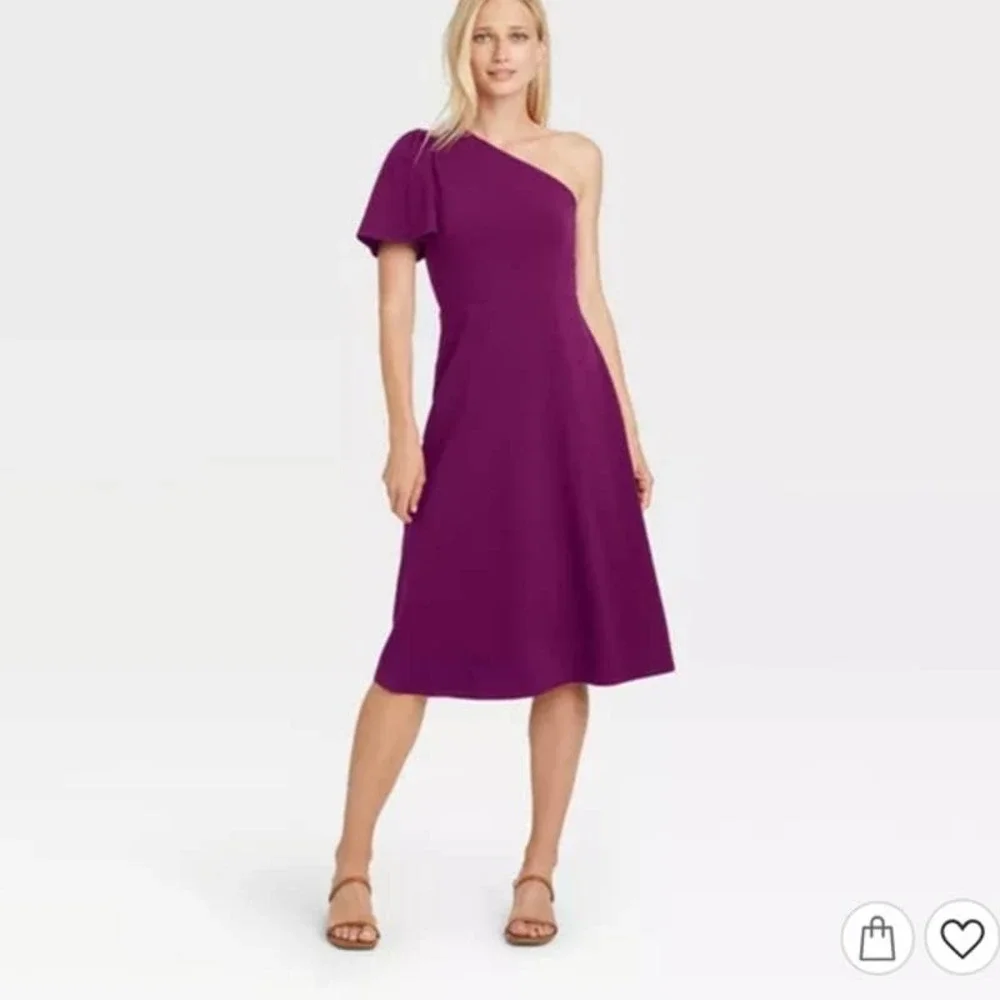 Who What Wear One Shoulder A-Line Dress Purple Medium NWT - Picture 1 of 10